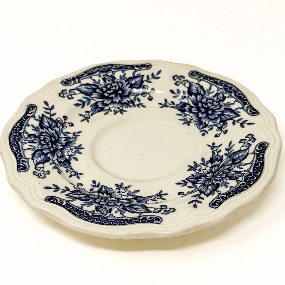 Vintage Blue Carnation Ironstone Saucer Japan Blue White English Country Decor